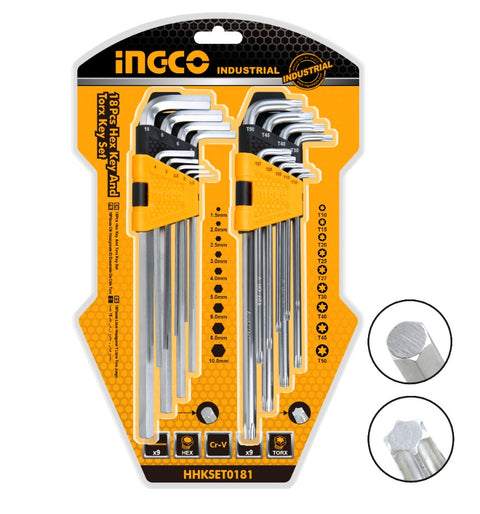 Ingco 18 Pcs Hex Key and Torx Key Set HHKSET0181
