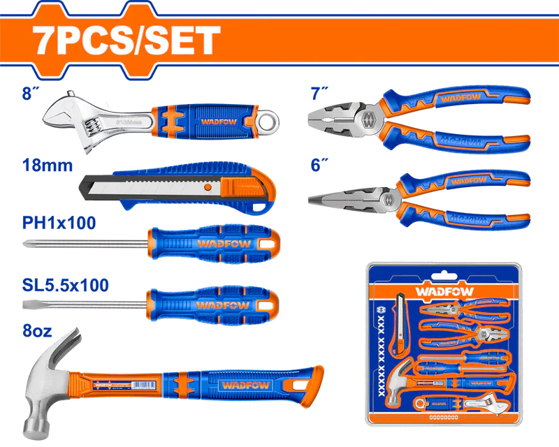 WADFOW 7-Piece Essential Hand Tools Set for Home and Office Maintenance WHS5307