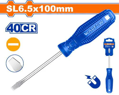 WADFOW 6.5mm x 100mm Slotted Flat Head Screwdriver with Magnetic Tip WSD3264