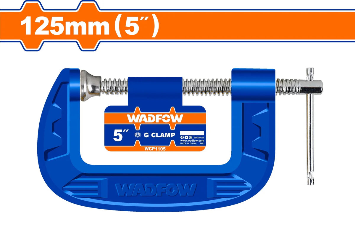 WADFOW 5-Inch G-Clamp Malleable Cast Iron Heavy Duty Industrial Woodworking Metal C-Clamp WCP1105