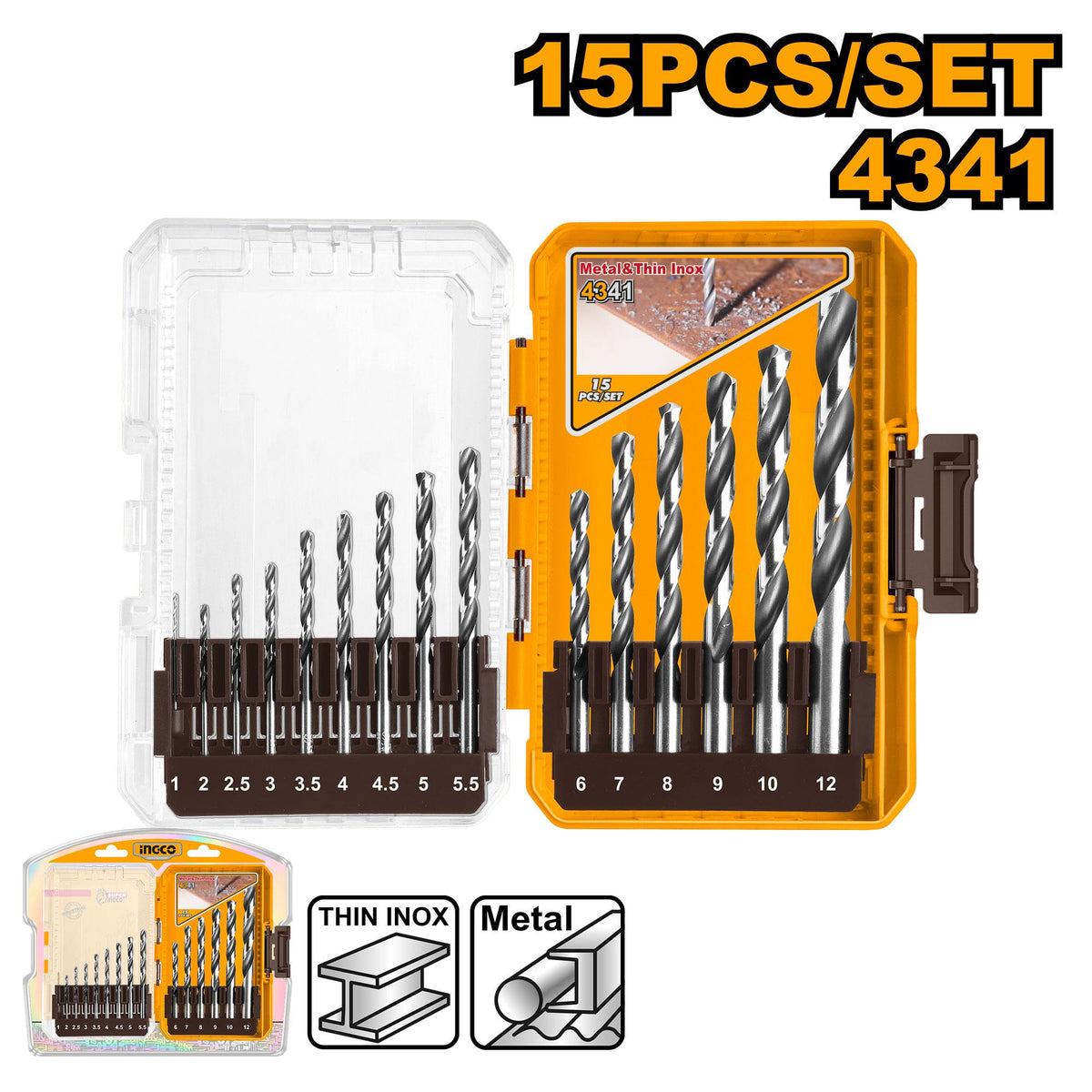 Ingco 15 Pcs 4341 HSS Drill Bits Set | AKDL51506 Ingco