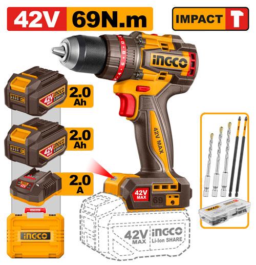 Ingco 20V 55Nm 0-500/0-2000rpm Compact Brushless Cordless Impact Drill | CIDLI20558 Ingco