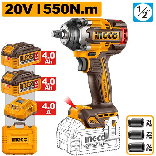 Ingco 20V 550Nm 4.0Ah Cordless Impact Wrench | CIWLI2055 Ingco