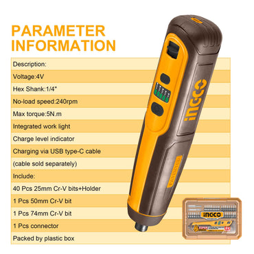 Ingco 4V Cordless screwdriver | CSDLI04062 Ingco