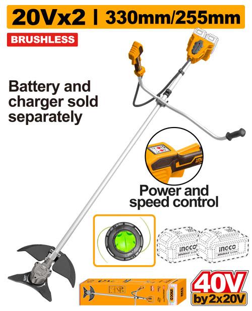 Ingco 40V(20V+20V) Cordless String Trimmer and Brush Cutter | CSTLI20018 Ingco