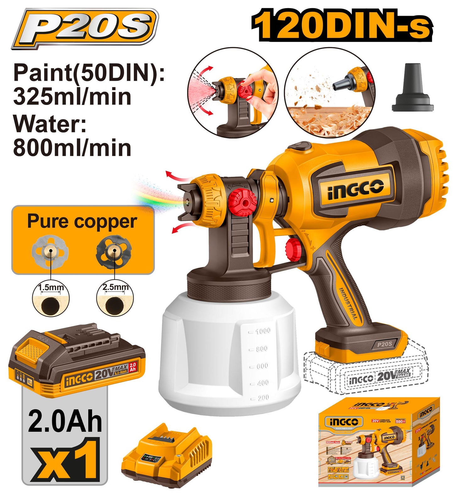 INGCO 20V Cordless Spray Gun with Battery & Charger | CSGLI20042
