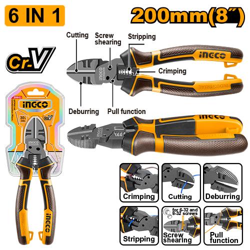 Ingco 8 inch/200mm 6-in-1 Multi-Function Diagonal Cutting Pliers | HMFDCP28200 Ingco