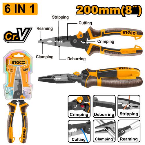 Ingco 8 inch/200mm 6-in-1 Multi-Function Long Nose Pliers | HMFLNP28200 Ingco