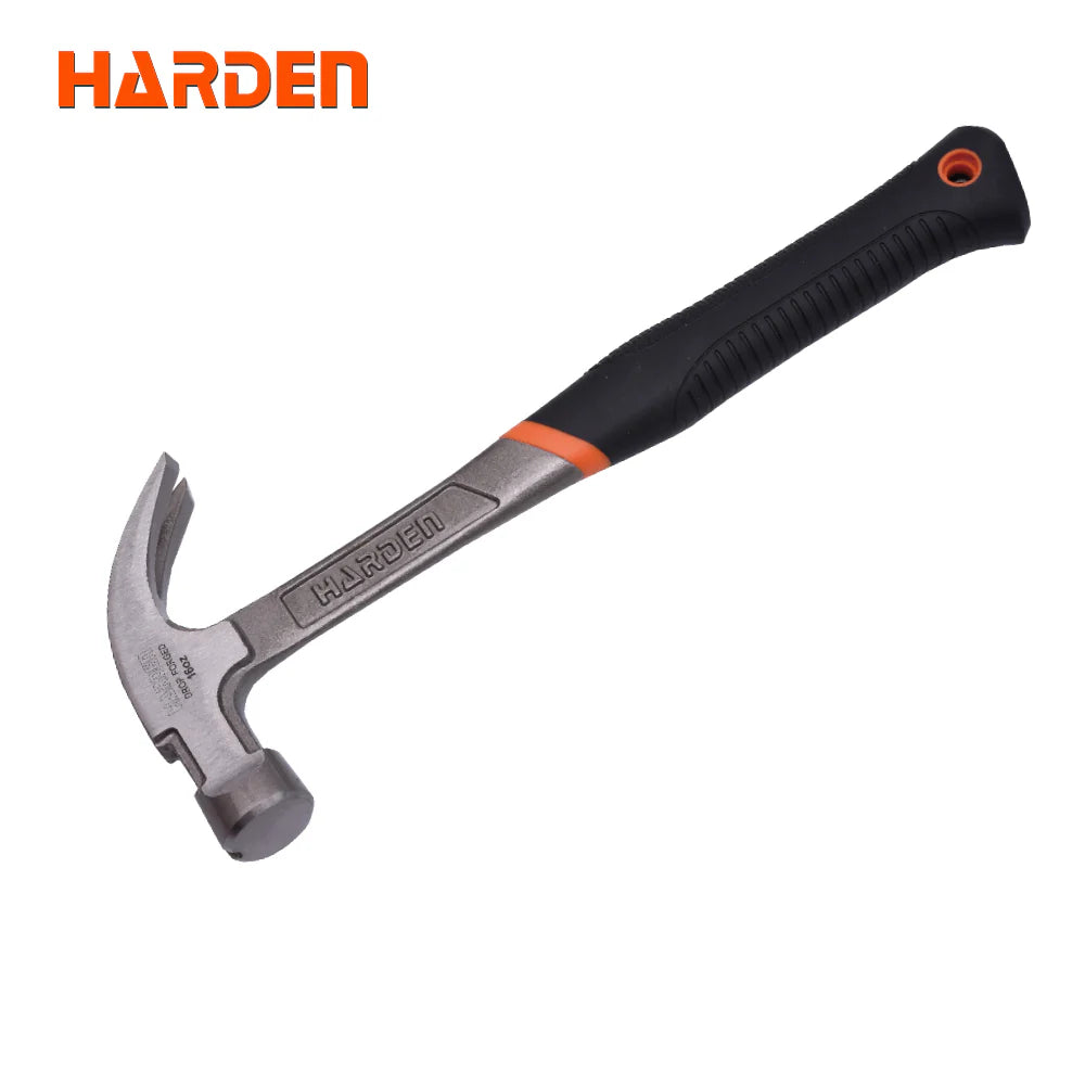 HARDEN 590218 16oz One-Piece Forged Claw Hammer – Solid Steel Construction with Shock-Absorbing Grip | Professional 0.50kg Carpenter’s Hammer