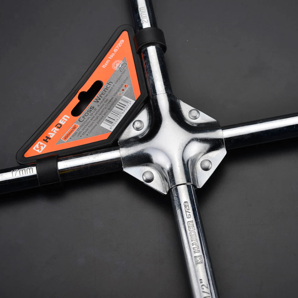 HARDEN 670219 18-Inch (450mm) Professional 4-Way Cross Wheel Spanner