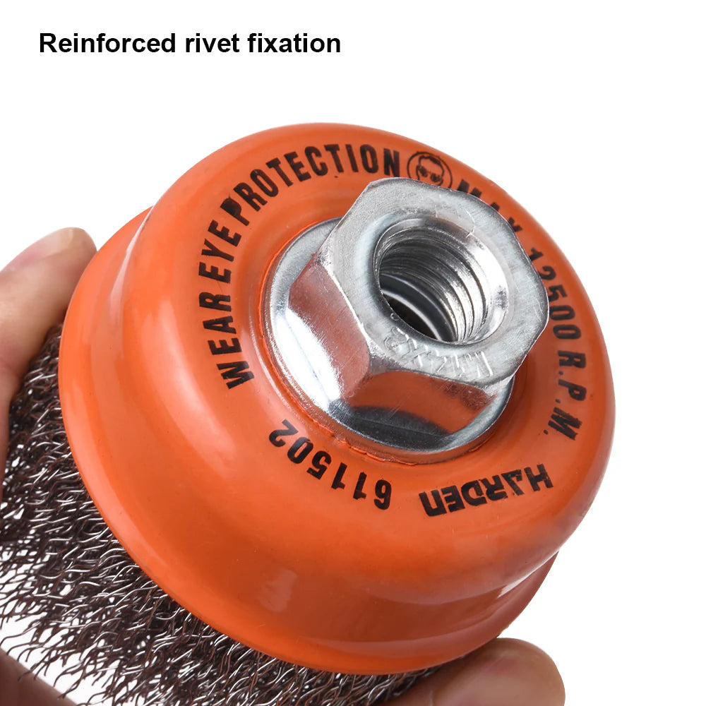 HARDEN 611501 75mm Steel Wire Cup Brush with M14 Thread for Angle Grinder Surface Preparation
