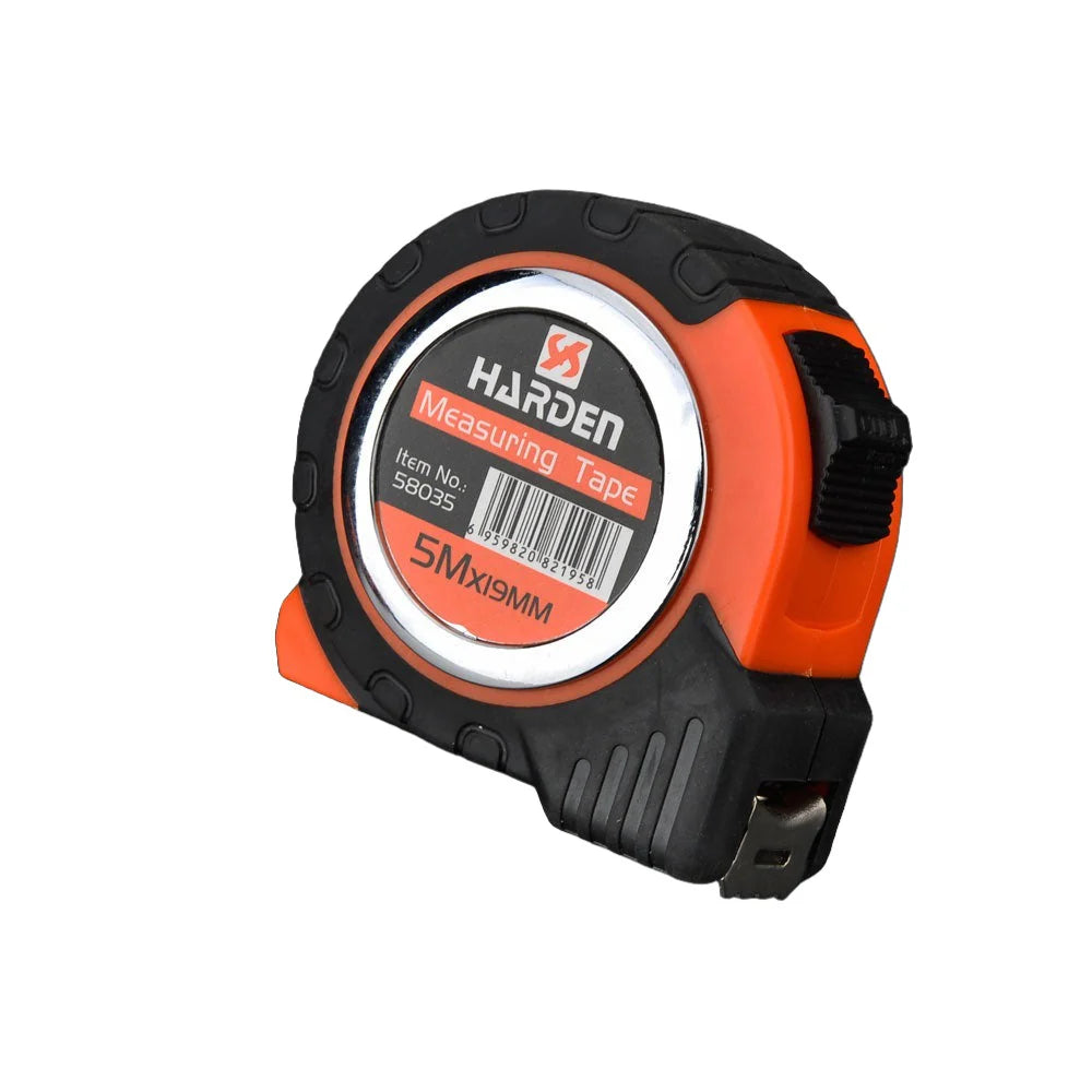 HARDEN 580035 5m nylon coated measuring tape with impact resistant rubber grip for professional construction