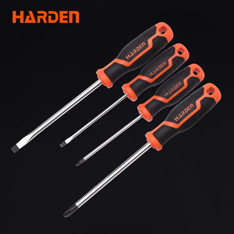 HARDEN 550394 4 Pc CRV Screwdriver Set SL3-PH1 TPR Handle