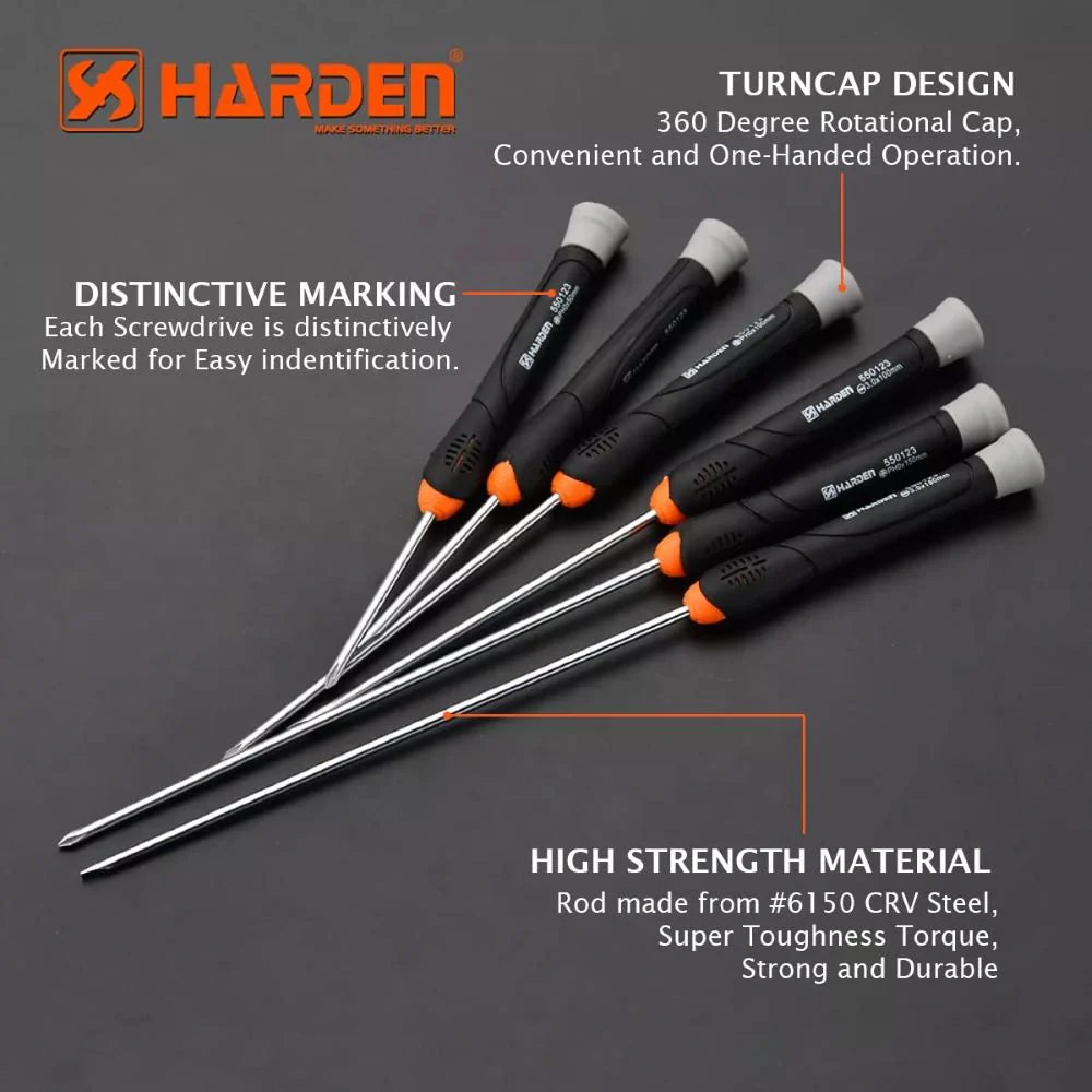 HARDEN 550123 6 Pcs CRV Precision Screwdriver Set