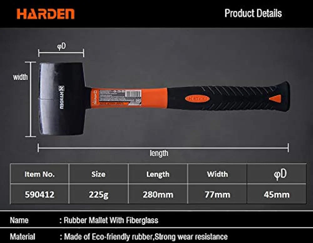 Harden Professional 225g (8oz) Rubber Mallet with Fiberglass Handle | 590412