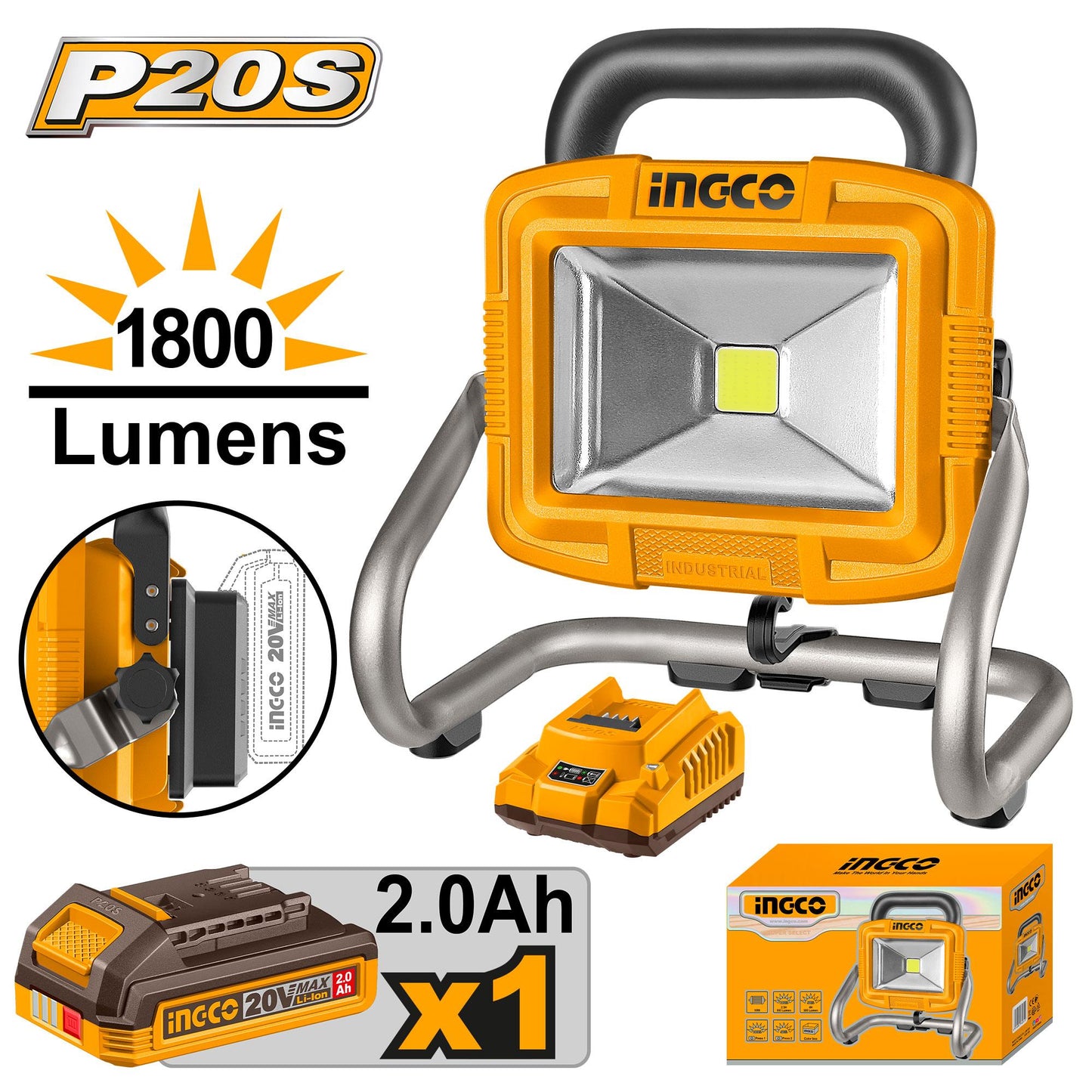 INGCO 20V Cordless Portable LED Lamp (20W) | CWLI20258