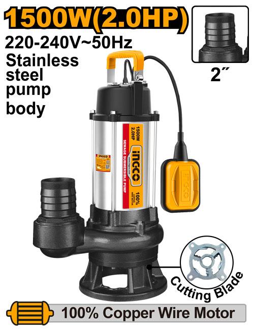 Ingco 1500W (2.0HP) 350L/min Sewage Submersible Pump | SPDB150068 Ingco