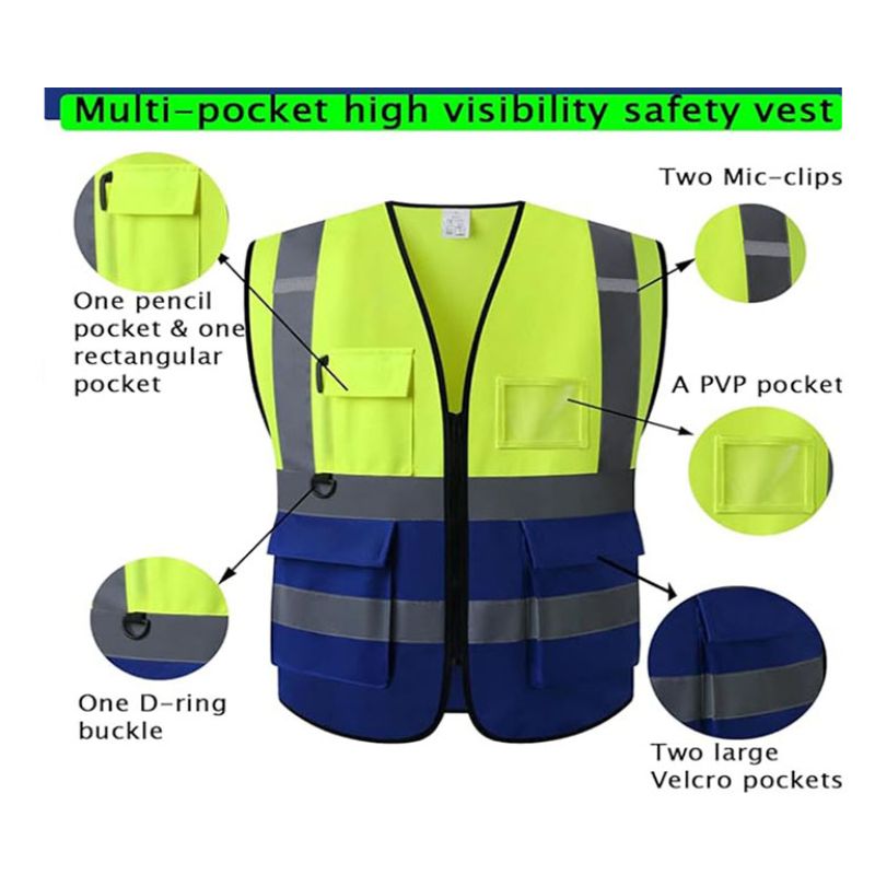 Safety Hi-Vis Vest with Pockets - 120 GSM - Dual Color | Blue/Green
