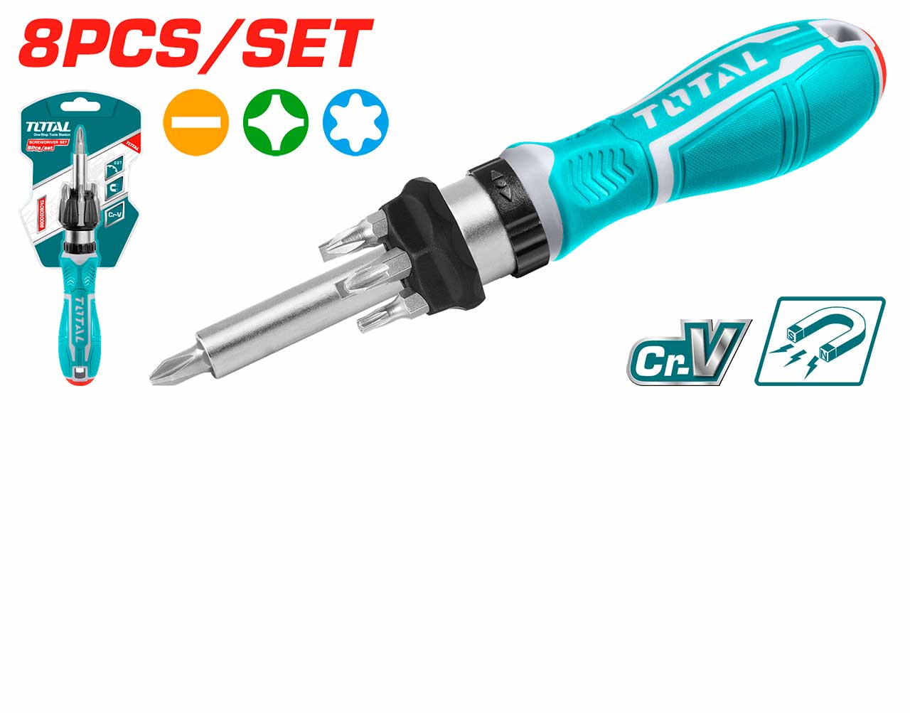 Total 8 Pcs Ratchet Screwdriver Set TACSD30086 Total