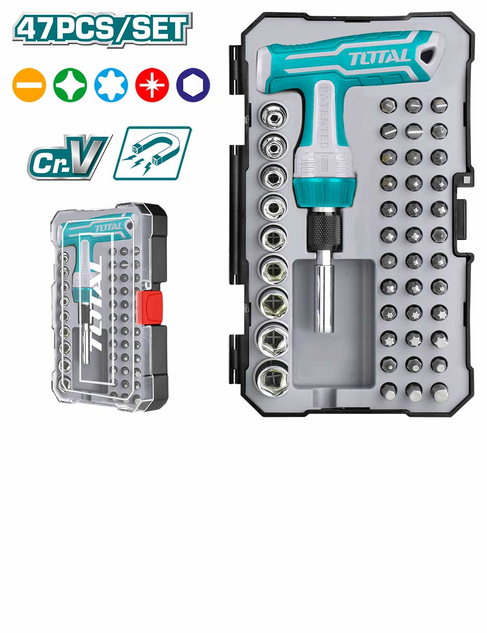 Total 47 Pcs T-Handle Wrench Screwdriver Set TACSD30476