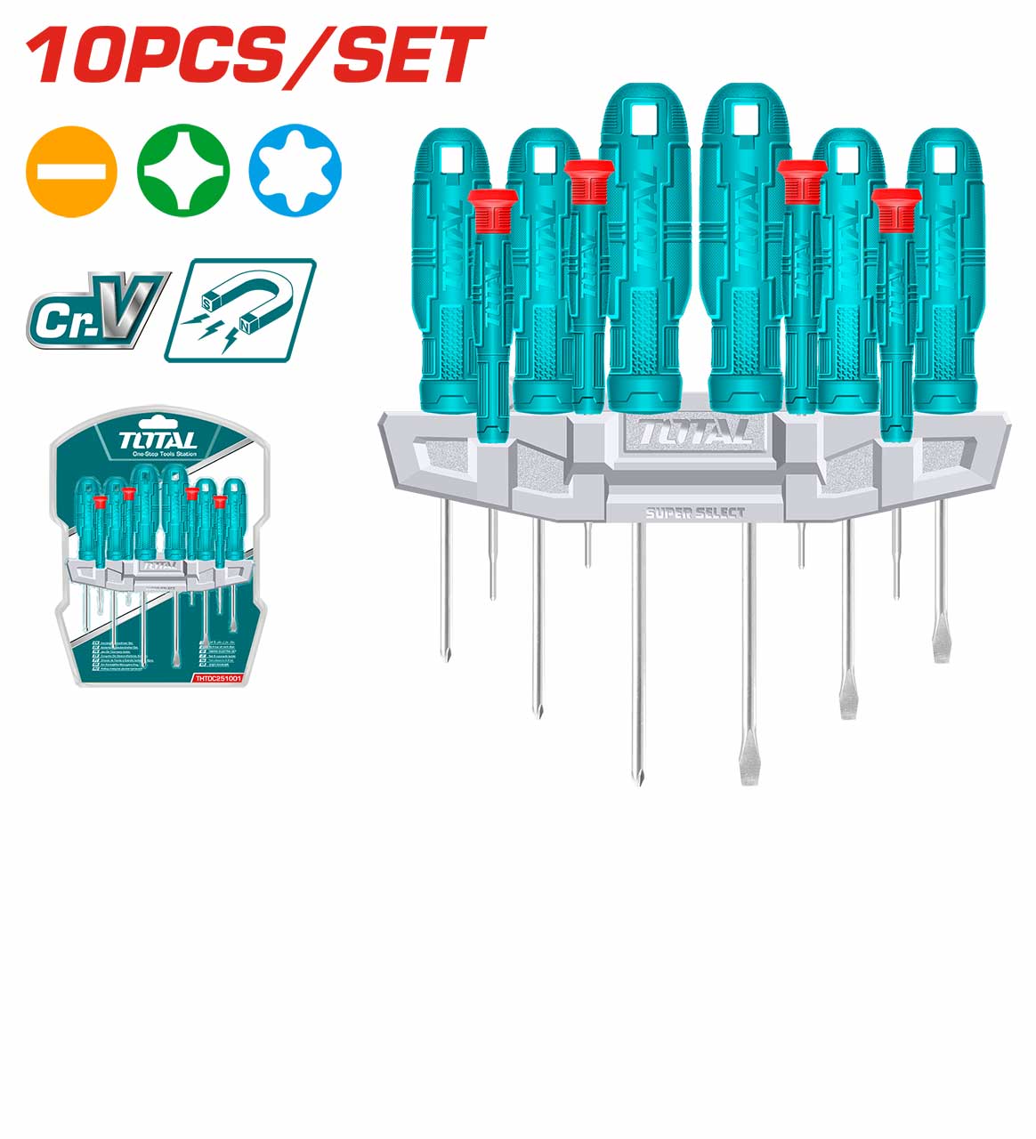 Total 10 Pcs Screwdriver and Precision Screwdriver Set THTDC251001 Total