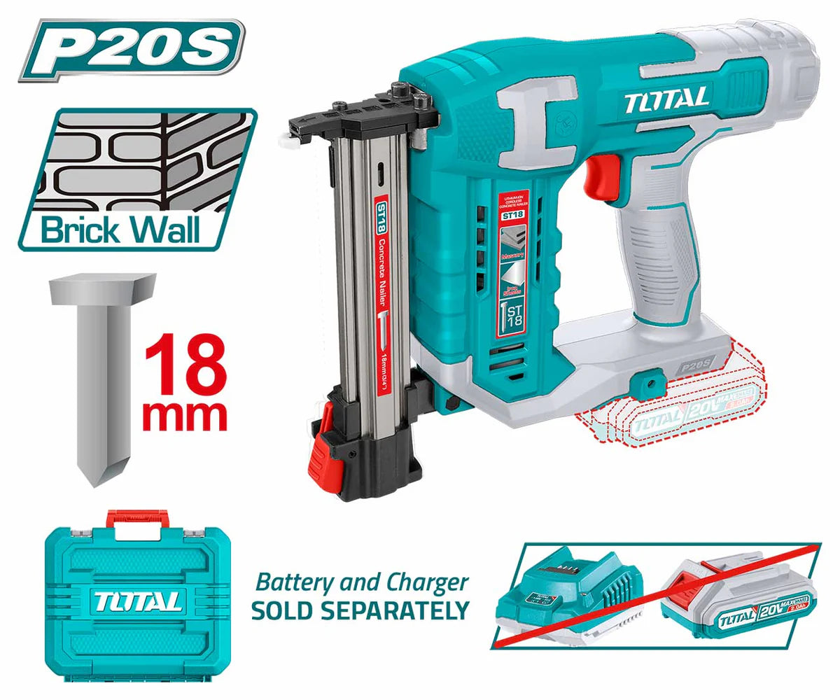 TOTAL TCSTLI3805 20V Cordless Concrete and Brick Nailer with BMC Storage Case