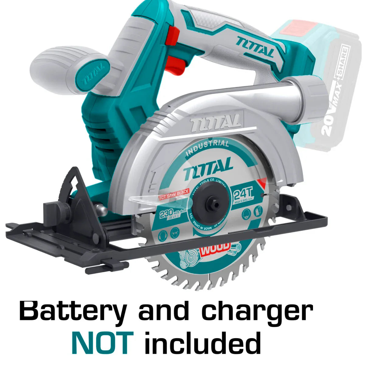 TOTAL TSLI1651 20V Cordless Circular Saw with 165mm Blade and Rip Fence