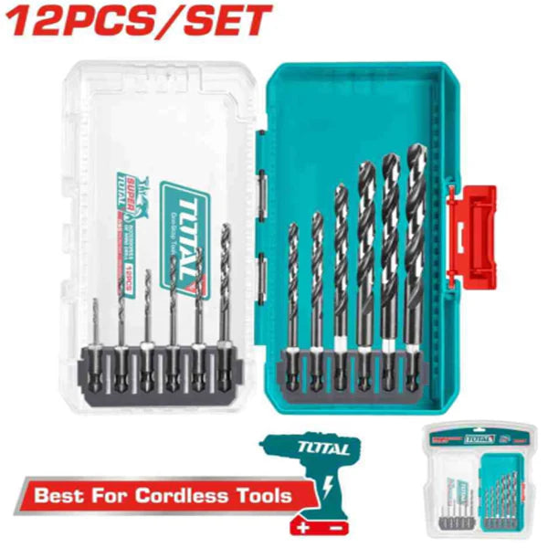 TOTAL TACSDL11206 12 Pc HSS Drill Bit Set 1mm-10mm Hex Total