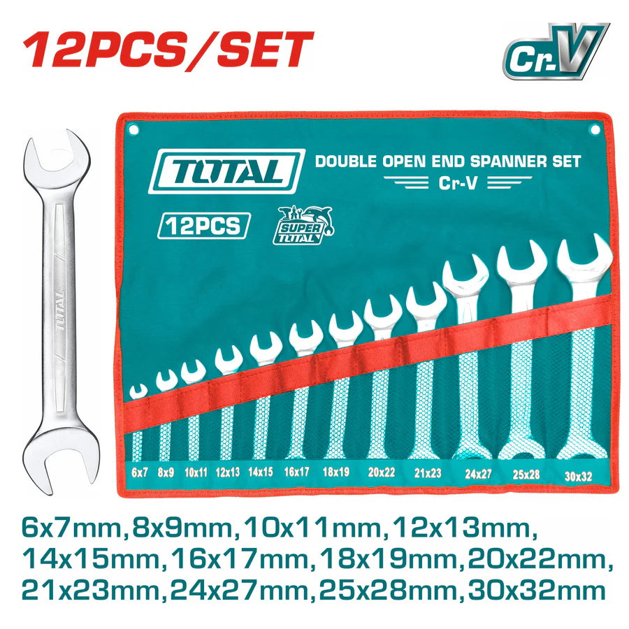 TOTAL THT1023121 12 Pcs Double Open End Spanner Set 6-32mm