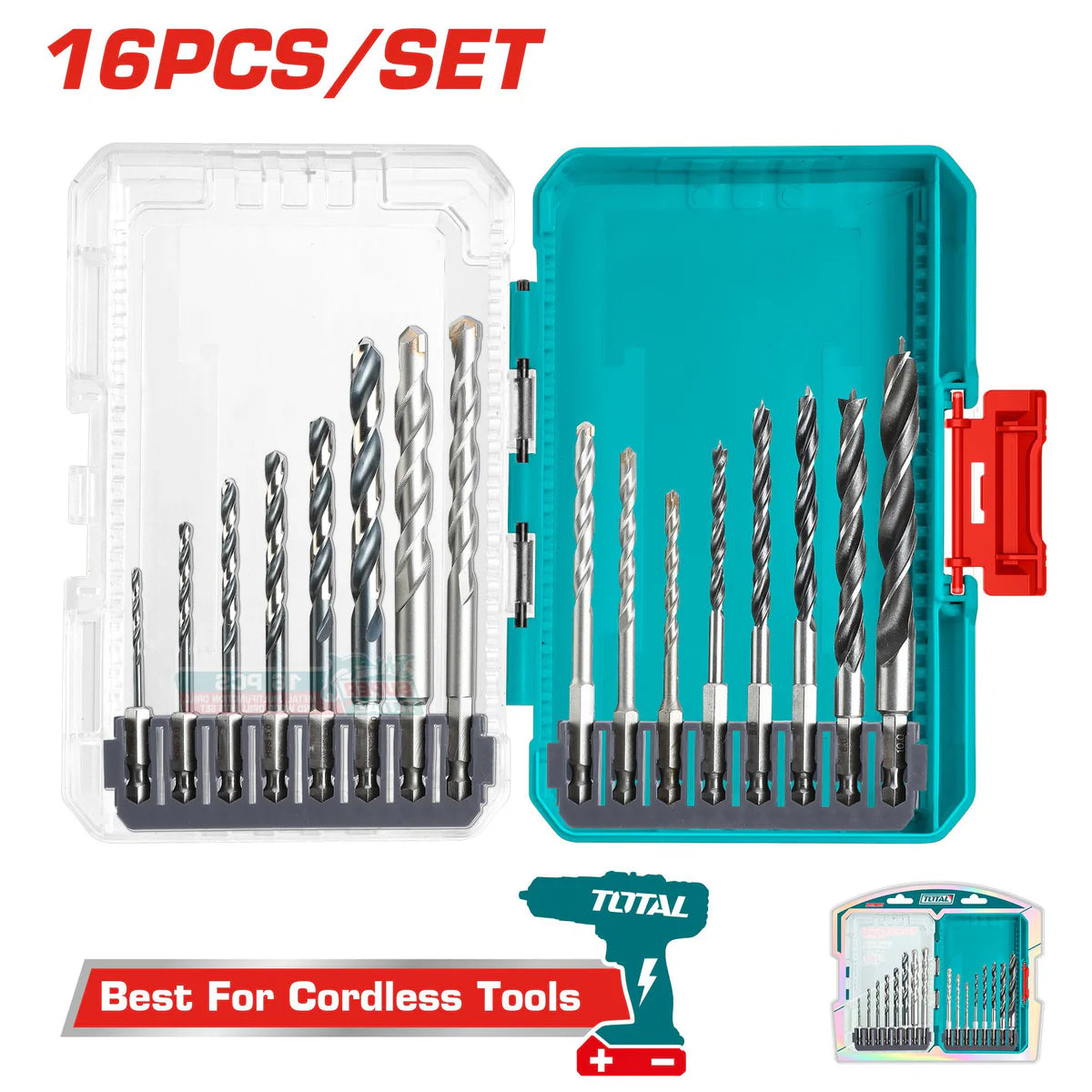 TOTAL TACSDL11606 16 Pc Multi-Material Drill Bit Set Total