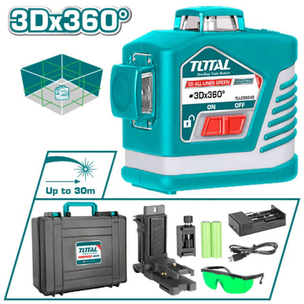Total TLL255245 3D Green Beam Laser Level - 3x360° 30m Total