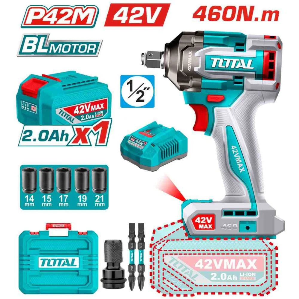 TOTAL TIWLI42461 42V Brushless Impact Wrench - 460Nm Torque