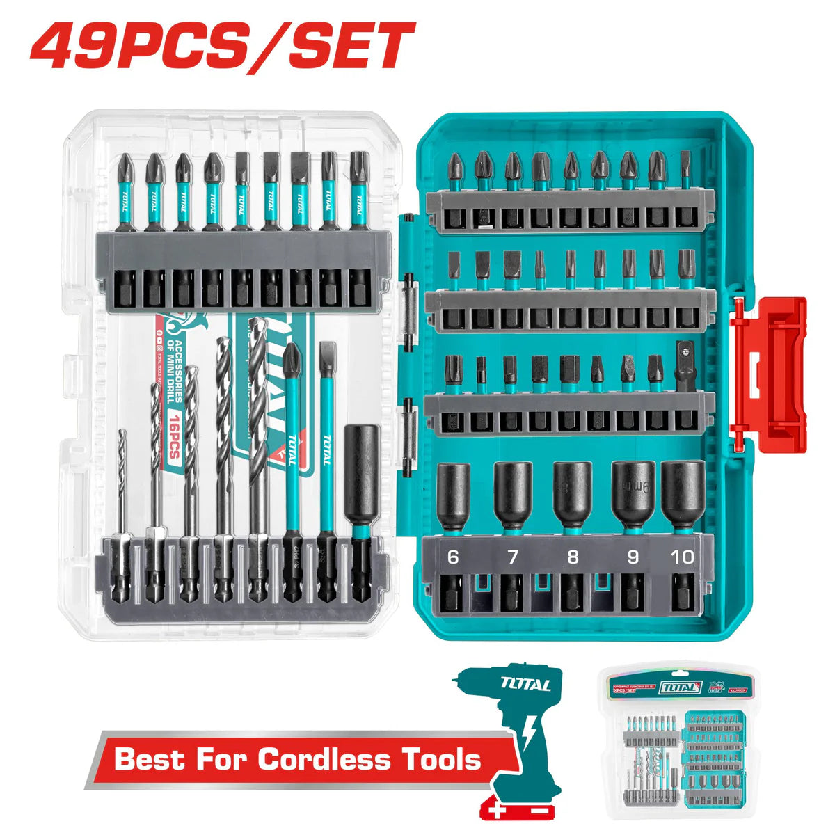 TOTAL TACSDL24906 49 Pc Impact Driver Bit & HSS Drill Set Total