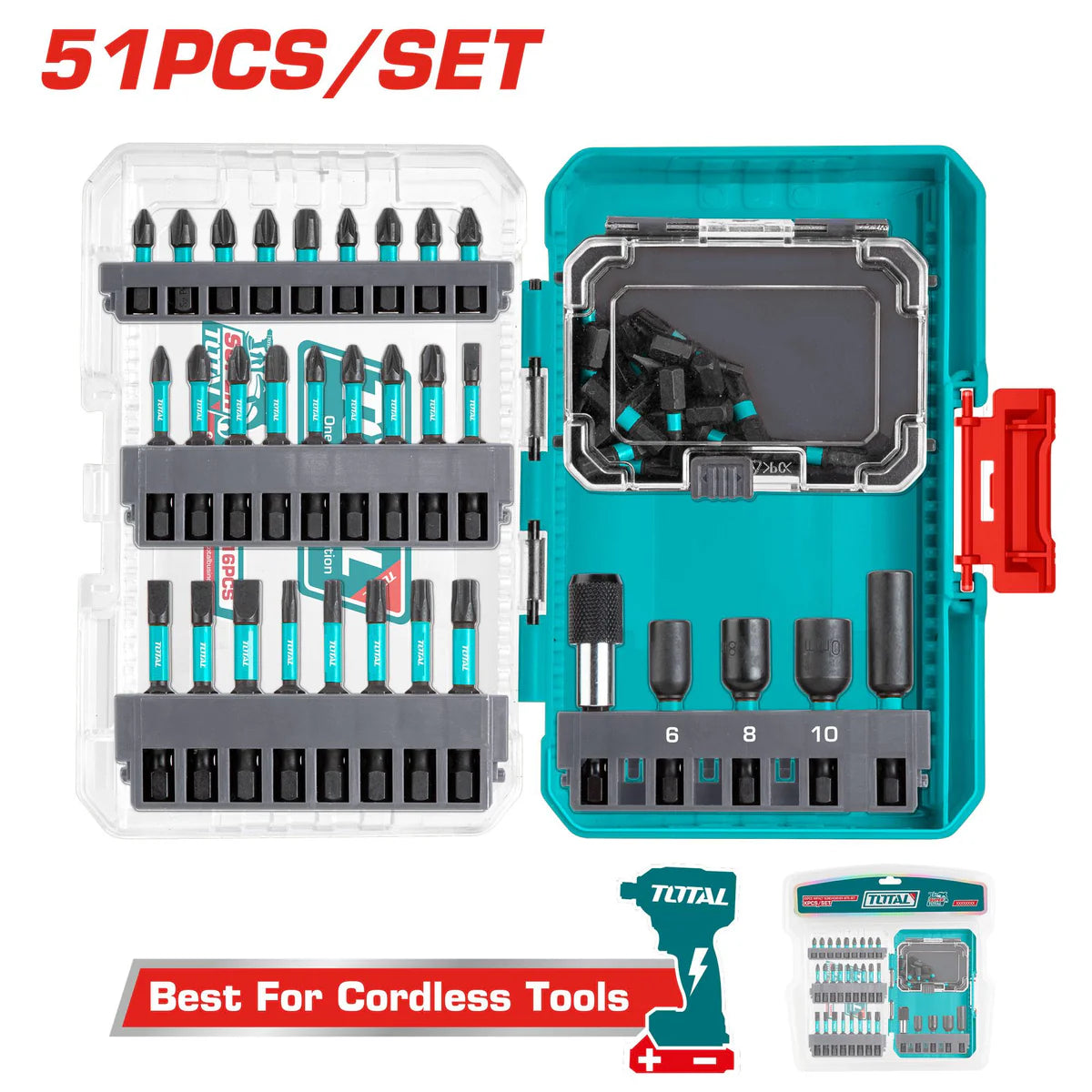 TOTAL TACSDL25106 51 Pc Impact Screwdriver Bit Master Set