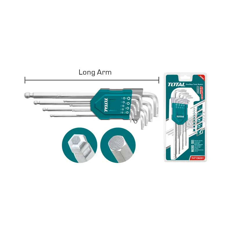 TOTAL THT106292 Extra Long 9pc Ball Point Hex Key Set 1.5-10mm