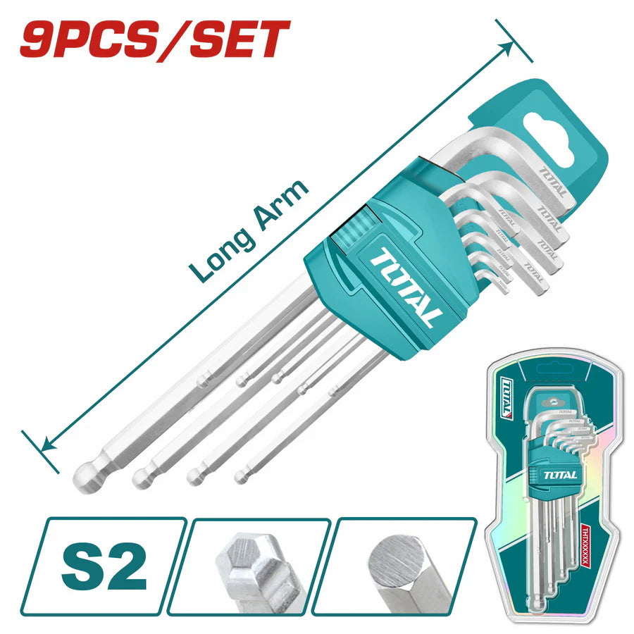 TOTAL THT106291 9pc Ball Point Hex Key Set 1.5-10mm S2 Steel