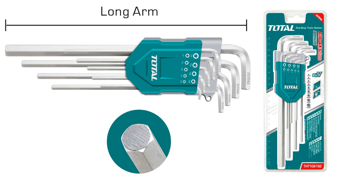 TOTAL THT106192 Extra Long 9pc Metric Hex Key Set (1.5-10mm) Total