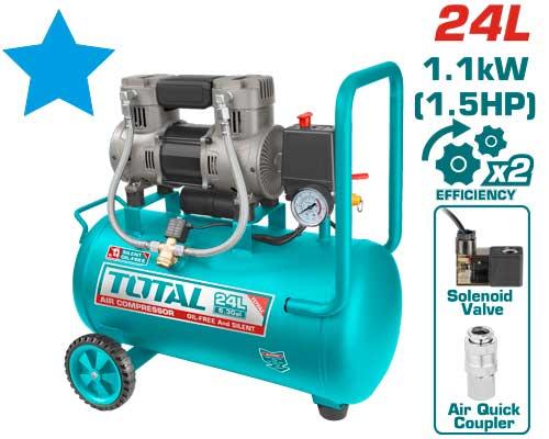 TOTAL TCS1110242 1100W 24L Silent Air Compressor - 1.5HP