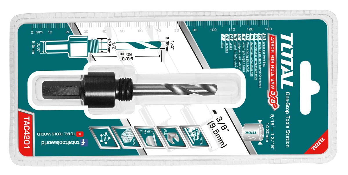 TOTAL TAC4201 Hole Saw Arbor 3/8" Hex Shank 14-30mm