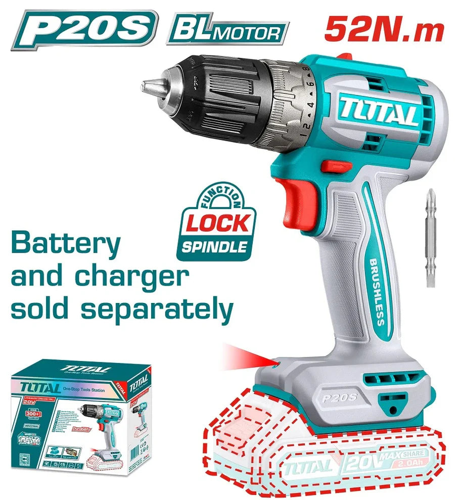 TOTAL 20V Lithium-Ion Brushless Cordless Drill TDLI204531 Total