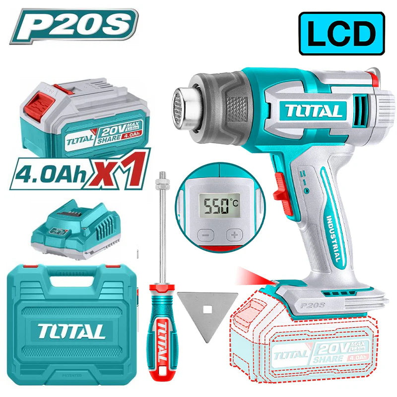 TOTAL 20V Lithium-Ion Digital Heat Gun Kit with LCD Display TBLI20035
