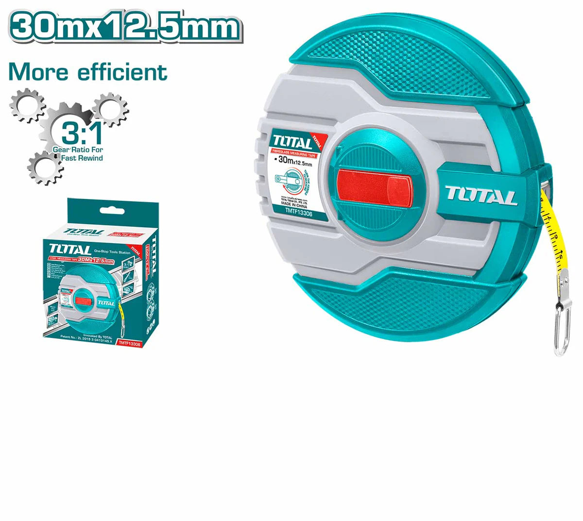 Total 30M x 12.5mm Fibreglass Long Tape TMTF13306 Total