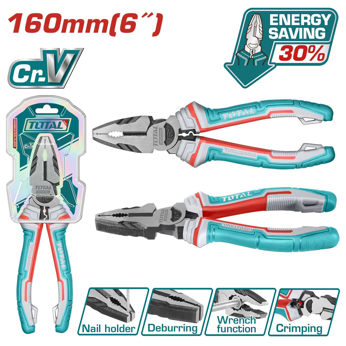 TOTAL THT210606S 6" High Leverage Combination Plier Total