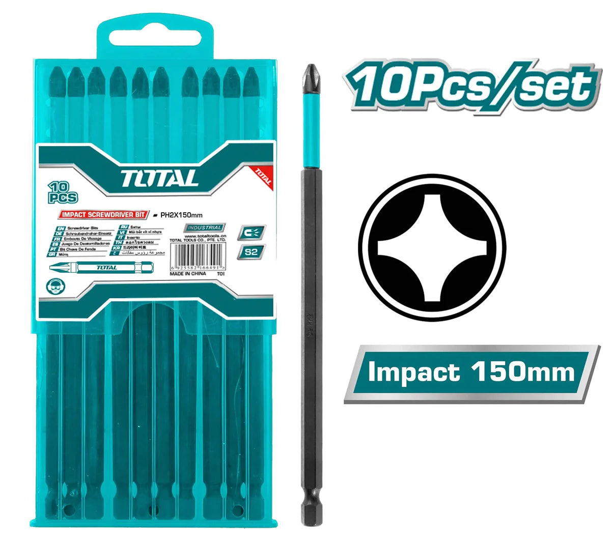 TOTAL TACIM16PH263 10 Pc 150mm PH2 Impact Screwdriver Bits