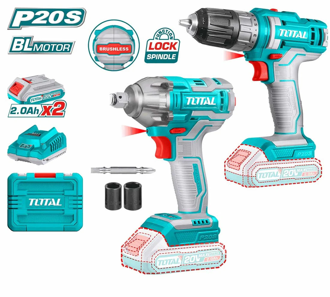 TOTAL 20V Lithium-Ion Cordless 2-Pcs Combo Kit TOSLI230702 Total