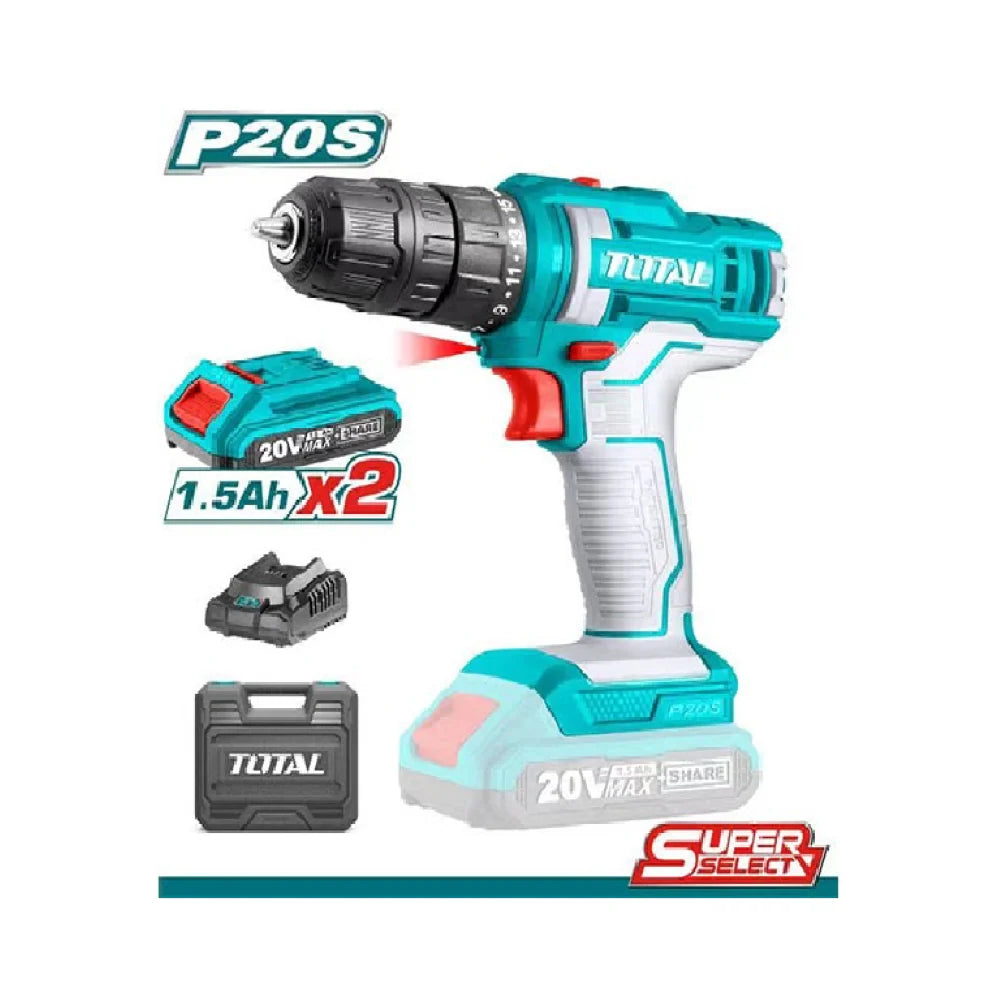 TOTAL 20V Lithium-Ion Cordless Drill with 2 Batteries TDLI20024