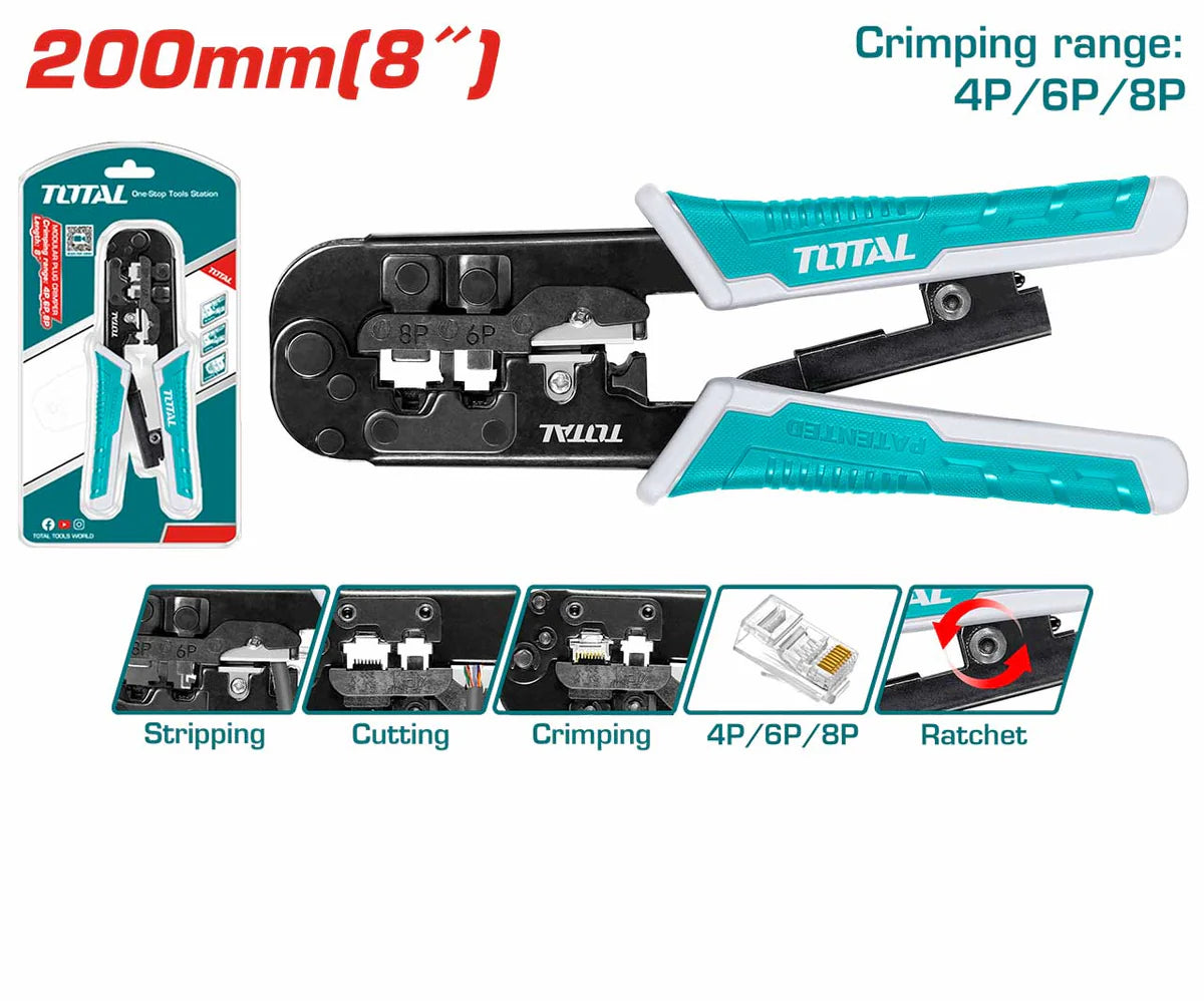 TOTAL TMPCN5468R Modular Plug Crimper 4P 6P 8P 3-in-1 Total