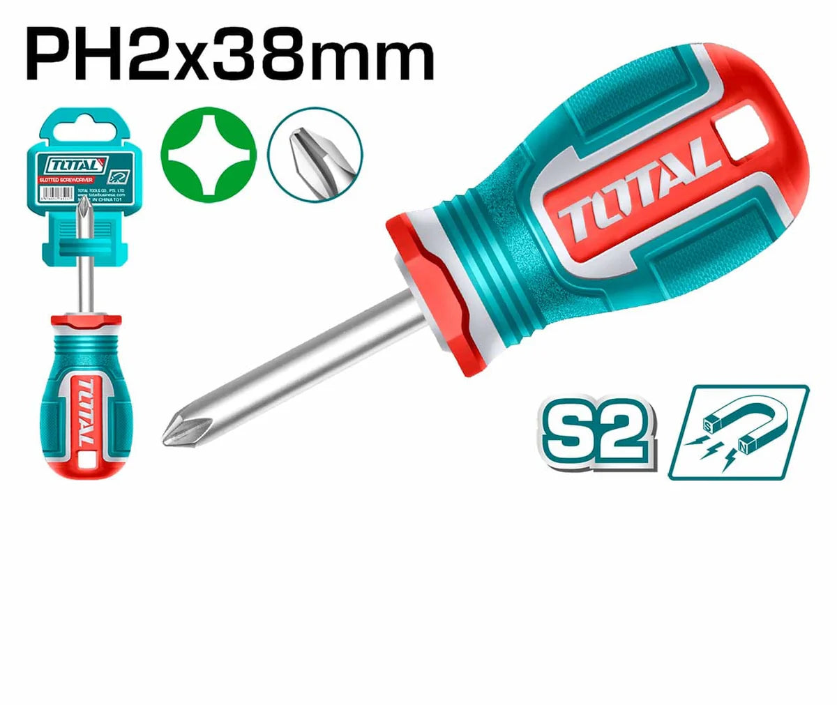 Total Stubby Phillips Screwdriver PH2 x 38mm S2 Steel | TSDPH2038