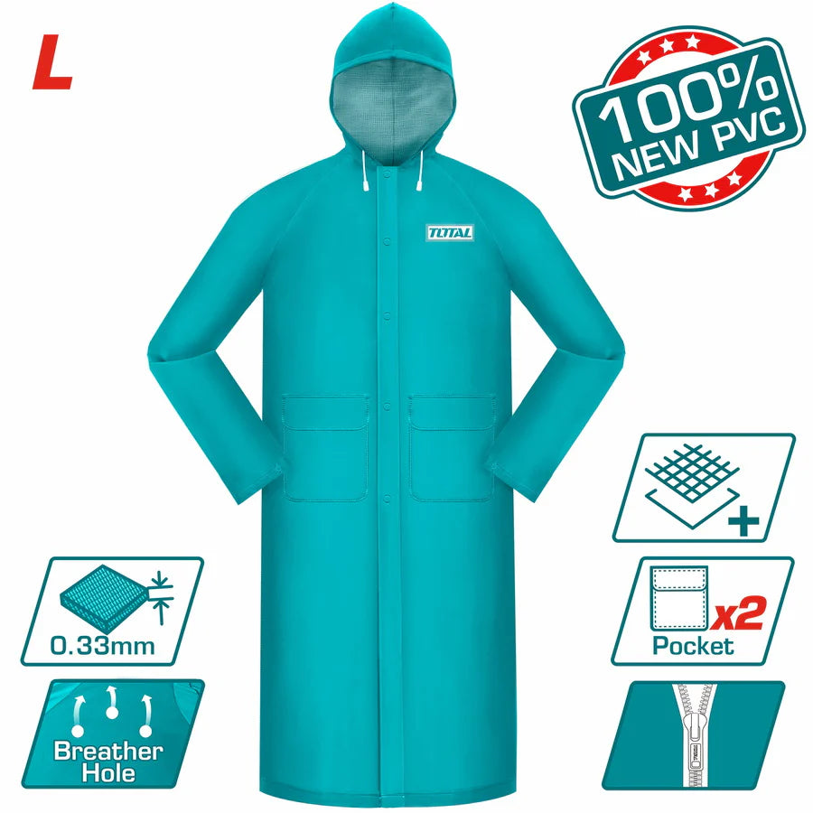 Total Rain Coat (L) 0.33mm PVC/Polyester | Waterproof THTRC031 Total