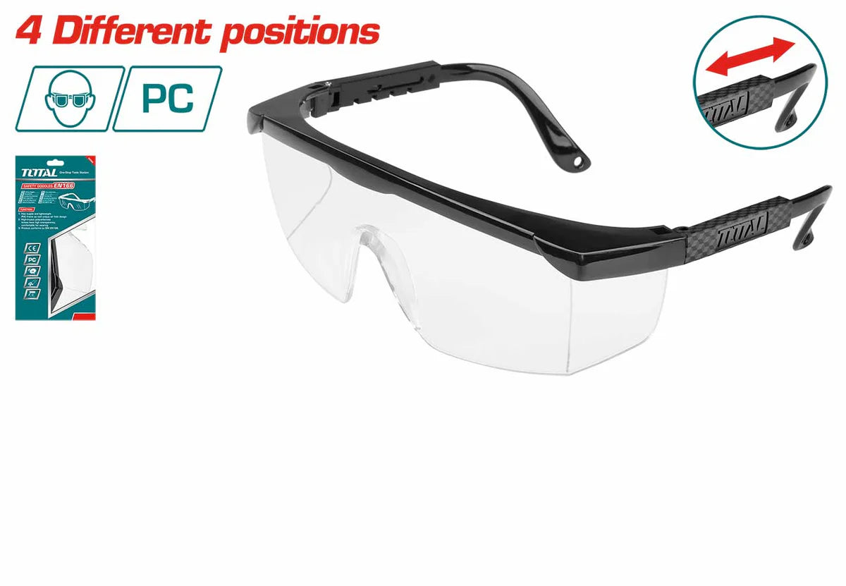 Total Safety Goggles TSP342, PC Lens, Adjustable Temple, Side Protection Total